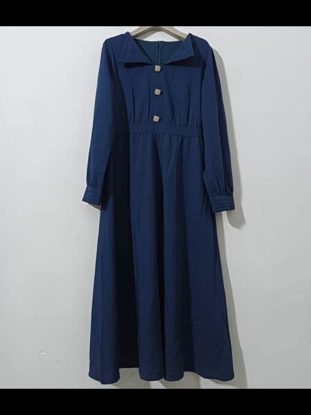Women’s Navy Long Sleeve Maxi Dress with Button Detail